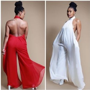 Orange flare backless jumpsuit